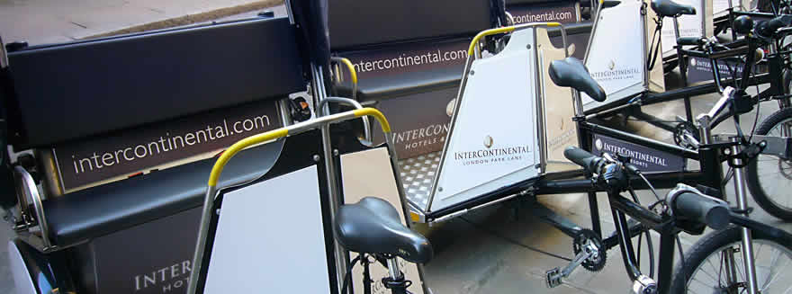 An example of Bugbugs pedicab branding for the Intercontinental Hotel Park Lane