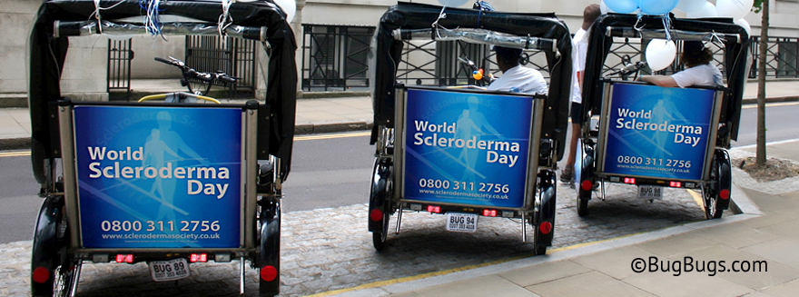 An example of Bugbugs rickshaw branding for World Scleroderma Day