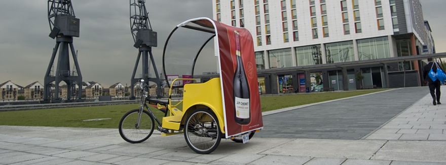 An example of Bugbugs rickshaw branding for J.P Chenet wines